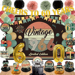 47Pcs 60Th Birthday Decorations for Men Women, PRE-STRUNG Vintage 1966 Banner Pa