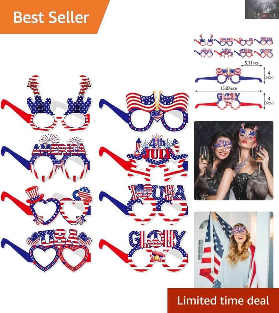 Festive 16-Piece Independence Day Photo Props – Fun Sunglasses for Parties