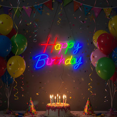 Happy Birthday Neon Sign for Backdrop, LED Happy Birthday Light up Sign, USB Pow