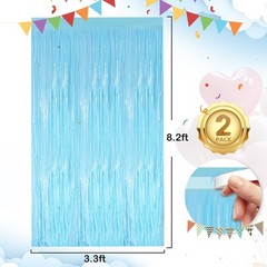 Macaron Blue Fringe Curtain Party Streamers 2Pack 3.3 x 8.3 Ft Foil Fringe Ba…
