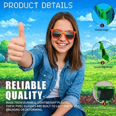 12 Pack 6 Colors Pixel Sunglasses, Video Game Cool Style Glasses Party Favors…