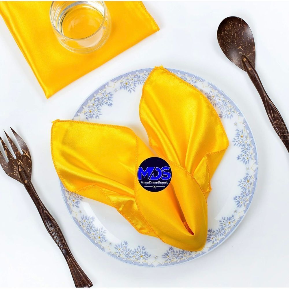 MDS pack of 11Pieces Wedding Satin Napkin Square 12 X 12 Inches – yellow gold