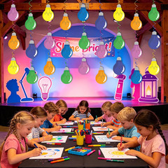 48 Pack VBS 2026 Light Bulb Hanging Swirls Decorations Colorful Paper Spiral Str