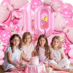 Pink Birthday Balloons, Bow Balloons Pink 10 Balloon Number 40 Inch, 10th Bir…
