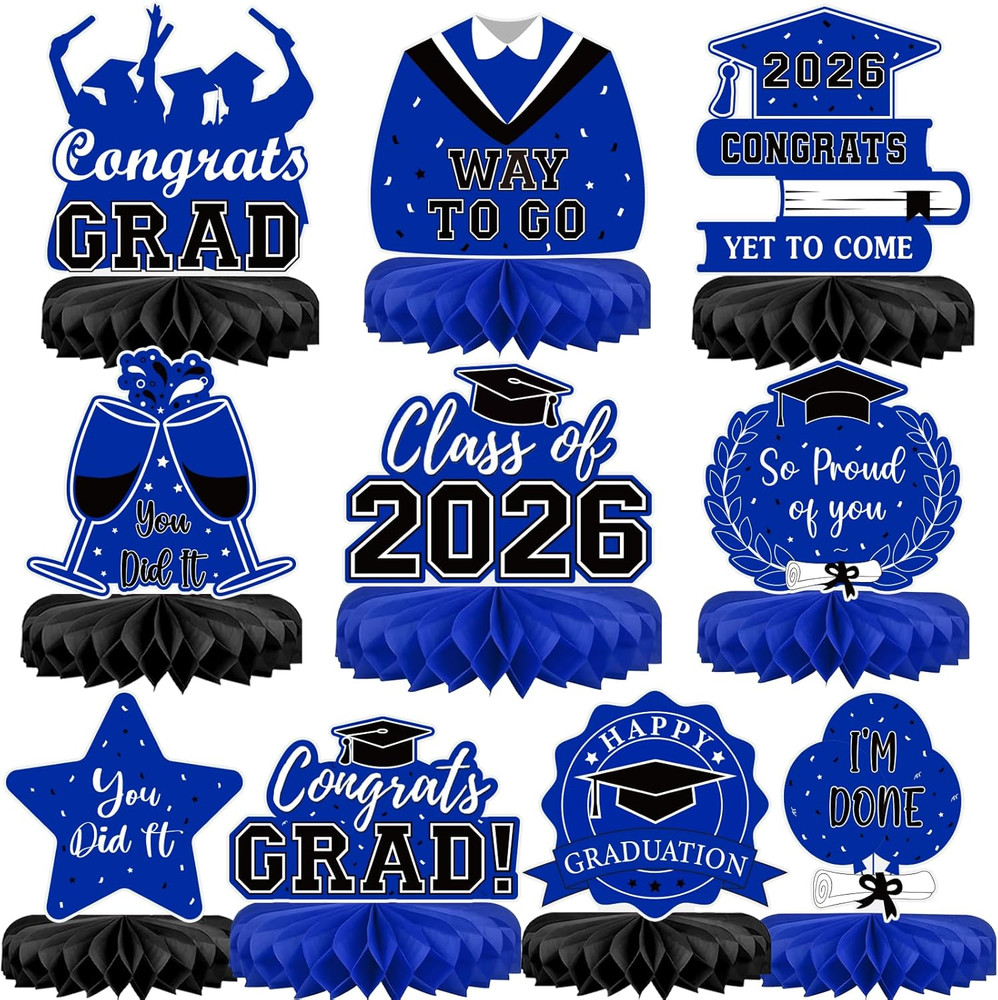 10Pcs Graduation Decorations 2026 Class of 2026 Congrats Grad Table Honeycomb Ce