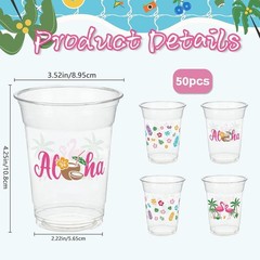 Disposable 12 OZ Tropical Design Luau Cups – 50 Count for Pool & Party Fun