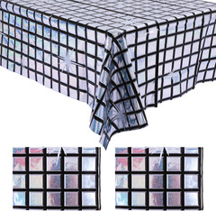 2 Pack Disco Tablecloth Party Decorations, Holographic Silver Glitter Plastic Ta