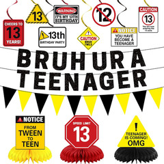 13Th Birthday Decorations Boys Girls, Black Bruh U Are a Teenager Banner Table C