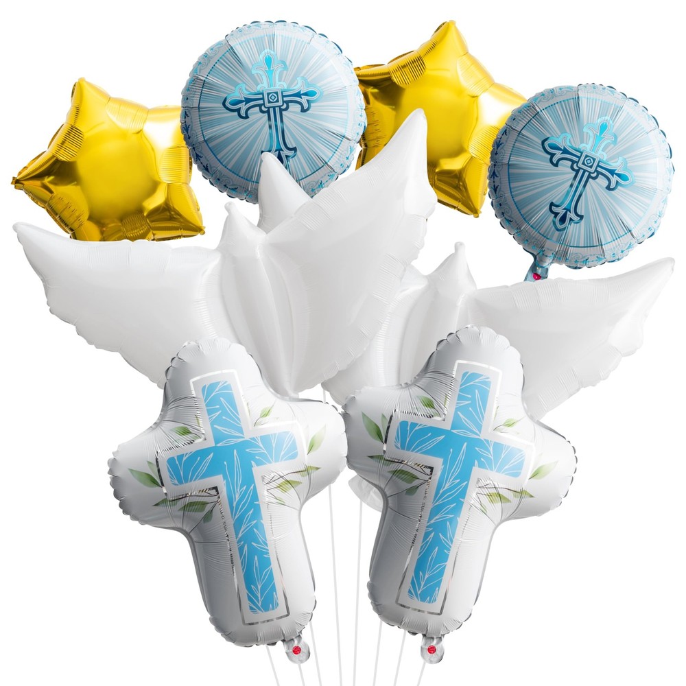 Religious Foil Balloons Party Decoration – 7Pcs Cross White Dove Star Aluminu…