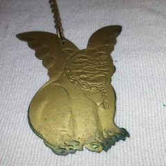 Vintage Feng Shui Brass Wind Chime With Gargoyle Pendant And Intricately Etched