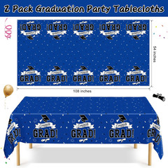 2 PCS Graduation Decorations 2026, 108″ X 54″ Blue Graduation Tablecloth, Dispos