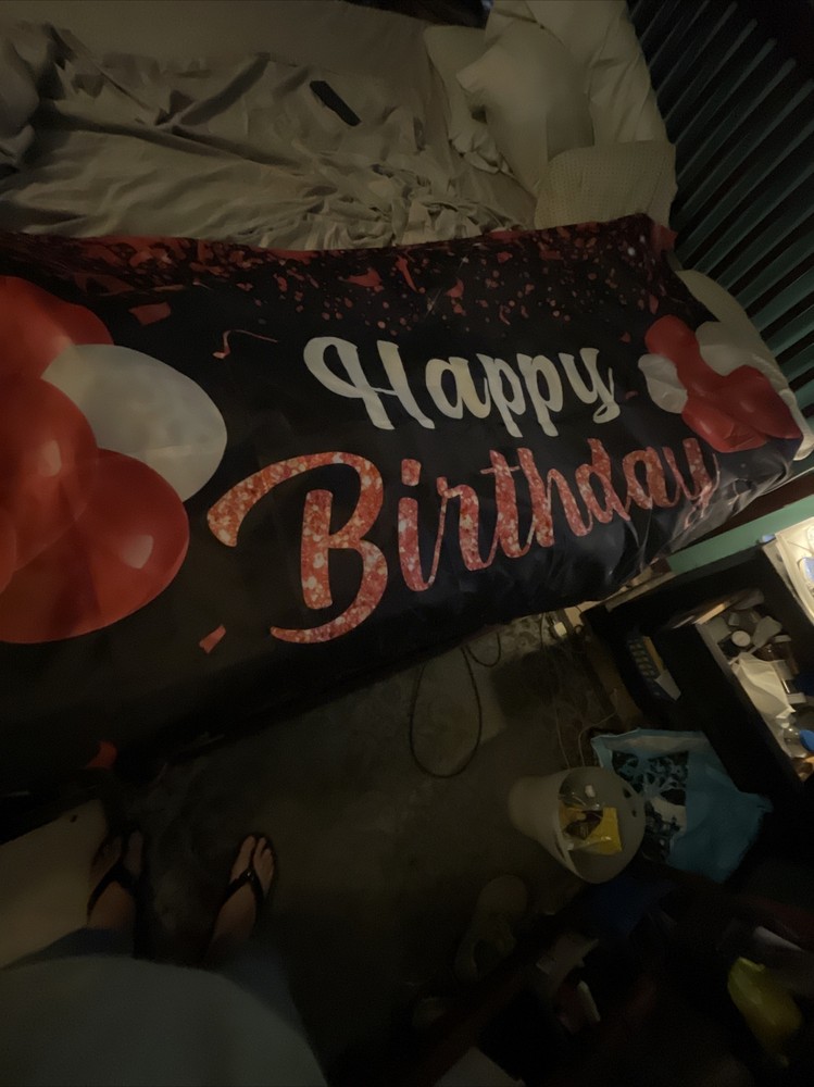 Black and red And White Balloons Happy birthday banner cloth new 71”X 42”