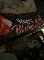 Black and red And White Balloons Happy birthday banner cloth new 71”X 42”
