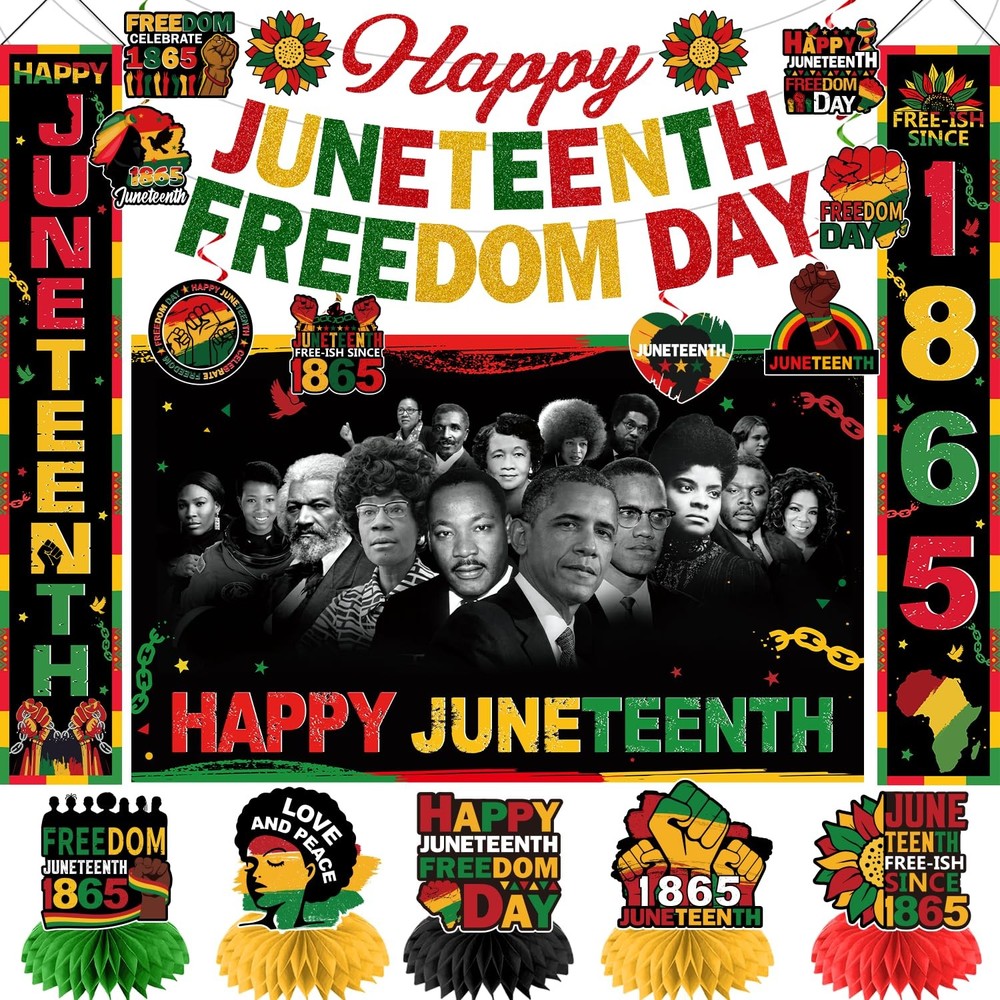 Juneteenth Decorations, 24Pcs Juneteenth Party Supplies Set with Happy Juneteent
