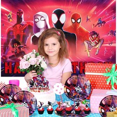 Miles Morales Spider Man Party Supplies Set Plates Balloons Banner Tablecloth