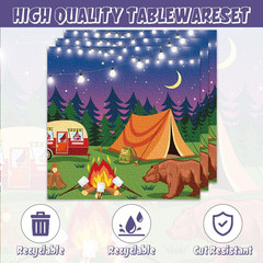 40pcs Camping Party Supplies Campfire Hiking Camper Theme Birthday Paper Plates