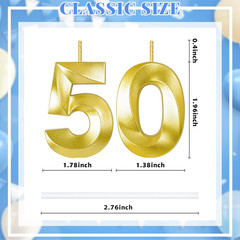 50Th Birthday Decorations for Women and Men, Gold Number 50 Candle | Gold Number