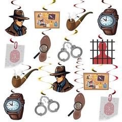 16 PCS Detective Themed Hanging Swirls Crime Scene Ceiling Party Decor