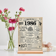40Th Birthday Decorations Gift for Women Men, Retro Back in 1986 Poster Acrylic