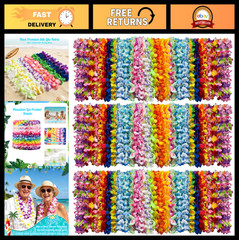 200 PCS Tropical Silk Flower Leis – Hawaiian Necklaces for Luau, Beach Party Fav