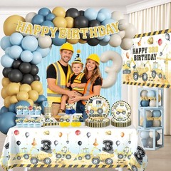 290PCS Construction Themed 3rd Birthday Party Supplies-Serves 25
