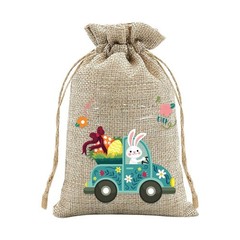 Easter Rabbit Drawstring Bags Set of 30 for Candy Present Pouch Linen Mix