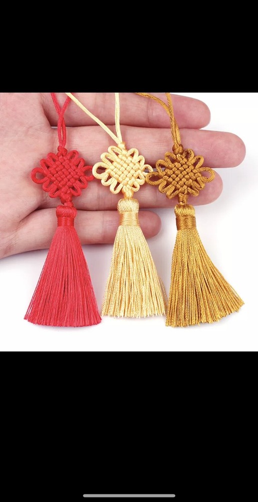 New 5pcs Lunar New Year Lucky Rice Yellow Gold Tassel Knot Silk Pendant Ornament