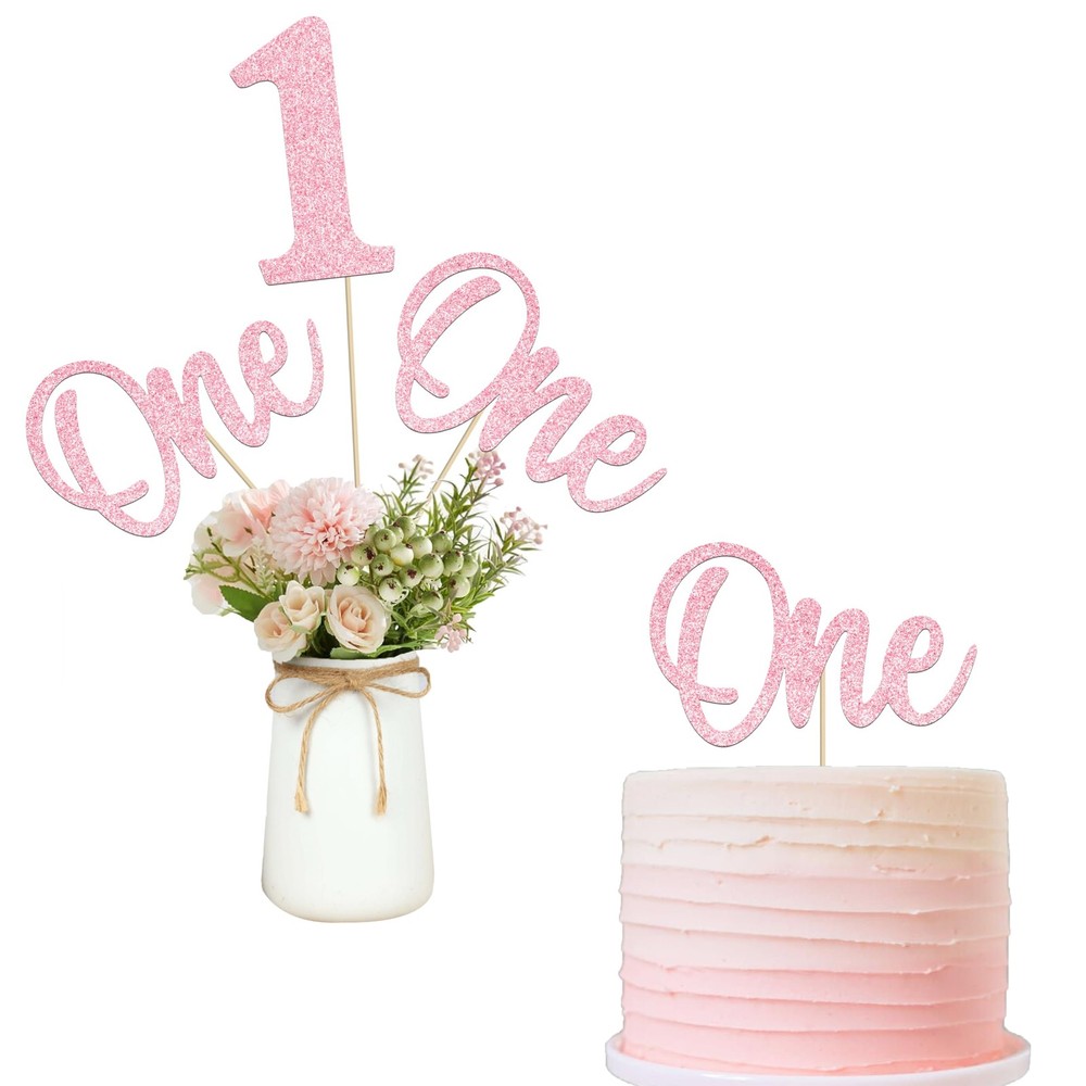 Pink 1st Birthday Centerpiece Stick Glitter Number 1 Table Decor 12 PCS