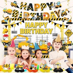 Construction Birthday Party Supplies & Decorations Kit with Excavator Banner,…