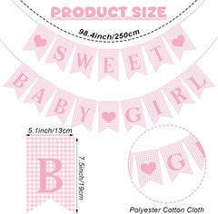 2 Pcs Pre Strung Pink Gingham Sweet Baby Girl Banner Pink Girl Baby Shower Banne