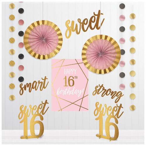 SWEET 16 Blush ROOM DECORATING KIT (12pc) Birthday Party Supplies Pink Rose Gold