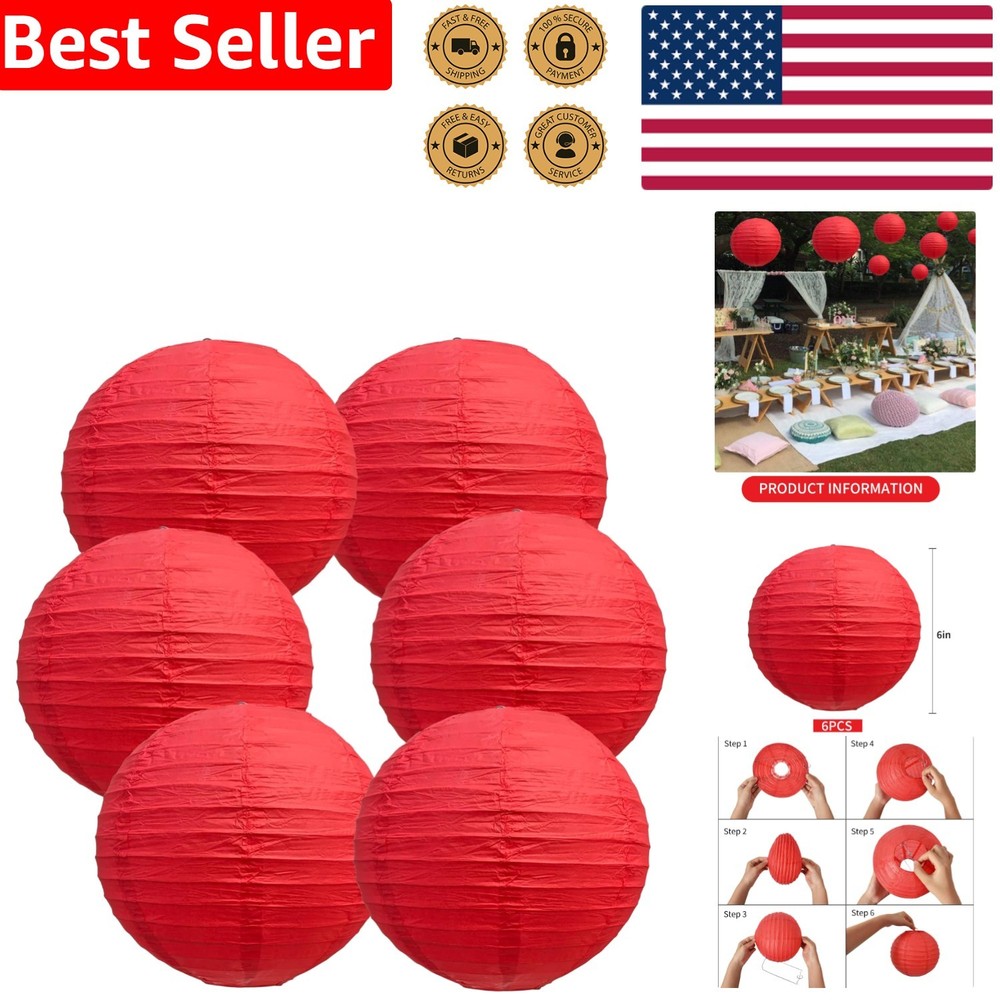 Traditional Chinese Red Paper Lanterns – 6 Pack for Birthdays & Anniversaries