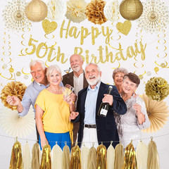 50Th Birthday Party Decorations, Gold Glitter Happy 50Th Birthdaybanner Photo Ba