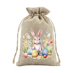 Easter Rabbit Drawstring Bags Set of 30 for Candy Present Pouch Linen Mix