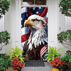 Red White and Blue American Flag Eagle Door Cover Memorial Day Backdrop 4th o…