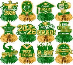Green and Gold Graduation Decorations 2026,12pcs Green Graduation Table Decor