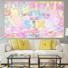 Mocsicka Donut 6th Birthday Banner Backdrop Sweet Sassy and Six Birthday Deco…