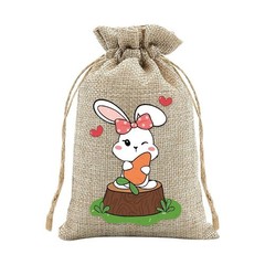 Easter Rabbit Drawstring Bags Set of 30 for Candy Present Pouch Linen Mix