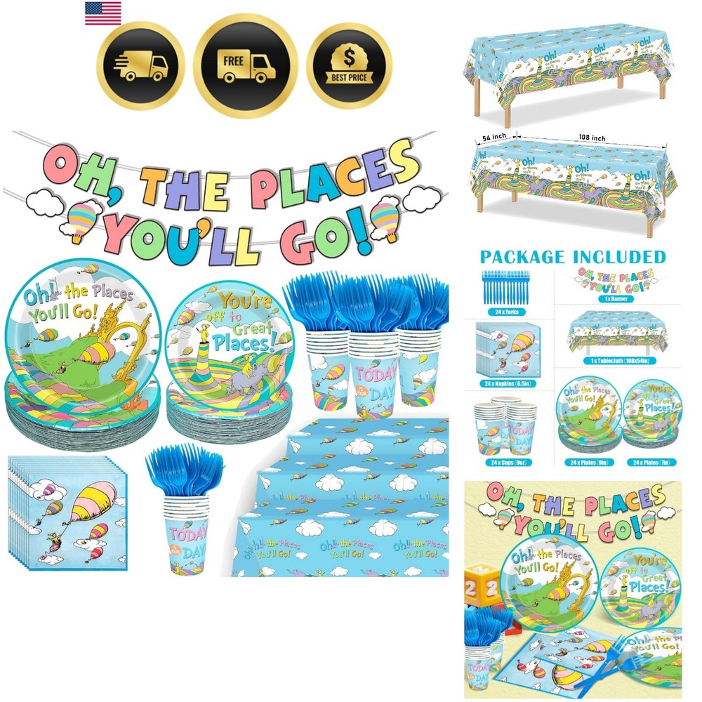 Graduation Party Supplies Set Oh The Places You Go Banner Plates Napkins Cups