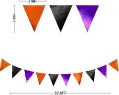 Black Orange Purple Halloween Party Decorations Metallic Fabric Triangle Pennant