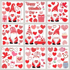 Geyoga 6 Sheets 98 Pcs Valentine‘s Day Window Cling Decoration Gnome Colorful
