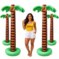 Giant Inflatable Palm Trees 6ft – 4 Pack – Tropical Beach Party Decor, Luau Pool