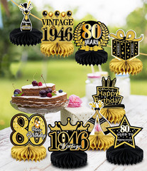 9 Pcs 80Th Birthday Decoration for Men Women Happy 80Th Birthday Honeycomb Cente