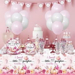 Disposable Tableware Set Serves 30 Guests with Pink Pumpkin Plates Cups Napkins