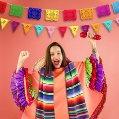 10 Pack Serape Table Runner 14×84 In 29 Papel Picado Banner Fiesta Bunting Decor