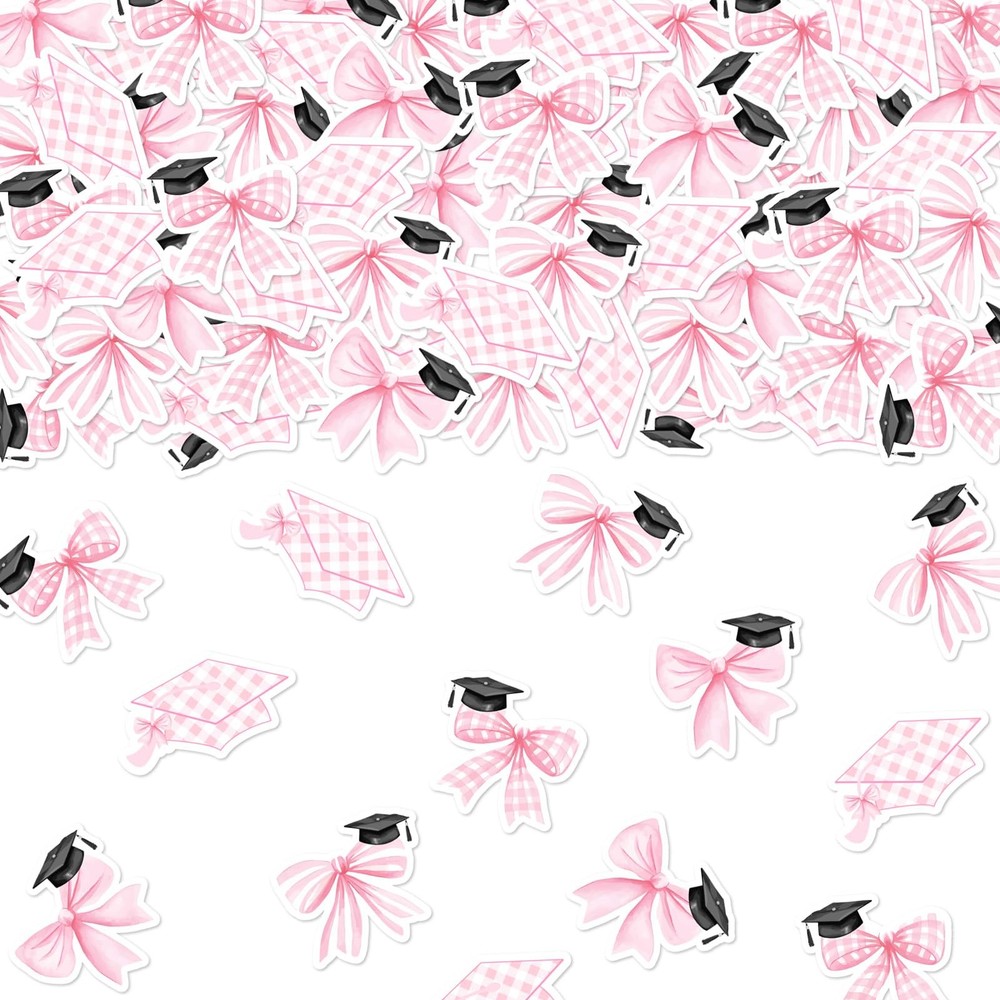 200 PCS Pink Bow Graduation Confetti Congrats Grad Class of 2026 Decor Scatter