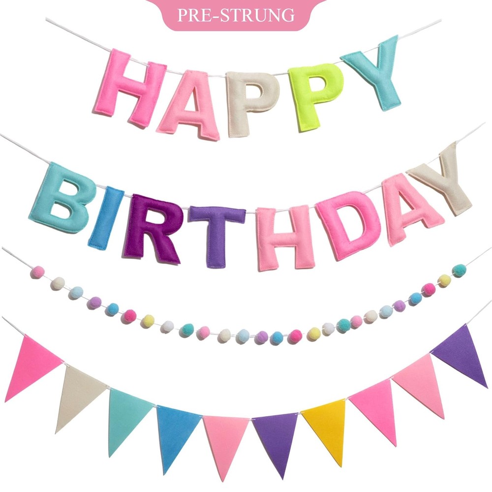 IKMVZM Macaron Felt Happy Birthday Banner