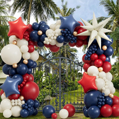 Patriotic Balloon Arch Kit – Navy Blue, White, Gold, and Red for Celebrations