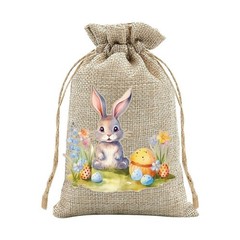 Easter Rabbit Drawstring Bags Set of 30 for Candy Present Pouch Linen Mix