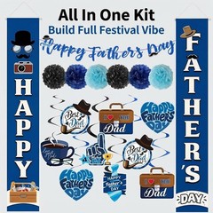 Fathers Day Decorations Kit Banner Swirls Pom-Poms Party Supplies Home
